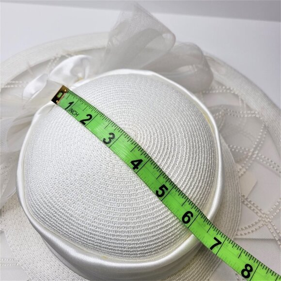 White Satin Ribbon Bows Rosettes Large Wide Brim Hat One Size Fits All - Picture 10 of 12